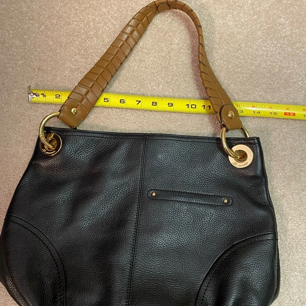 B. Makowsky black leather handbag with Brown leather strap. - Picture 3 of 5